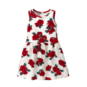 White Dress printed with Red Roses
